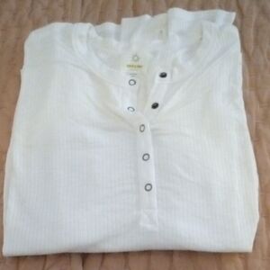 Aerie White Henley with Button Detail